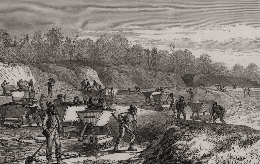 Cutting a channel to divert the course of the River Chagres. Panama canal 1888